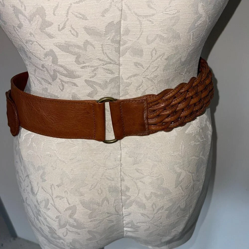 A C Gypsy Vintage Womens Belt Size 34 Brown Woven Leather Italy
